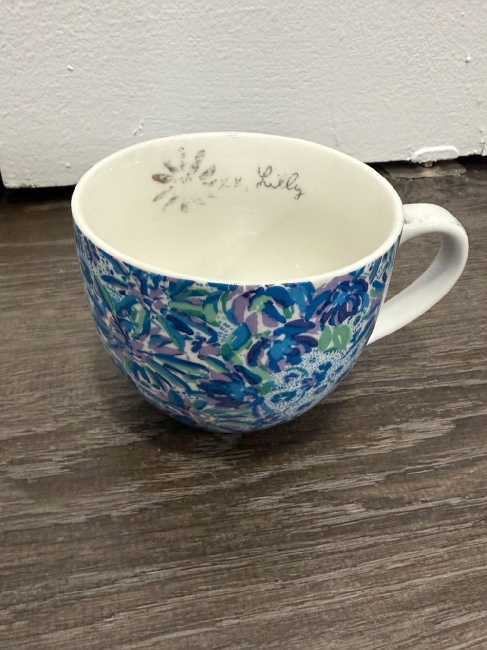 Lilly Pulitzer Blue Purple Ceramic Mug - Floral Lion - 12 oz